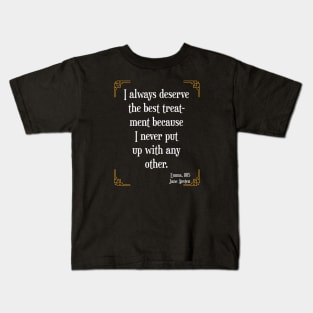 Jane Austen Art Deco Quote (White and Gold) Kids T-Shirt